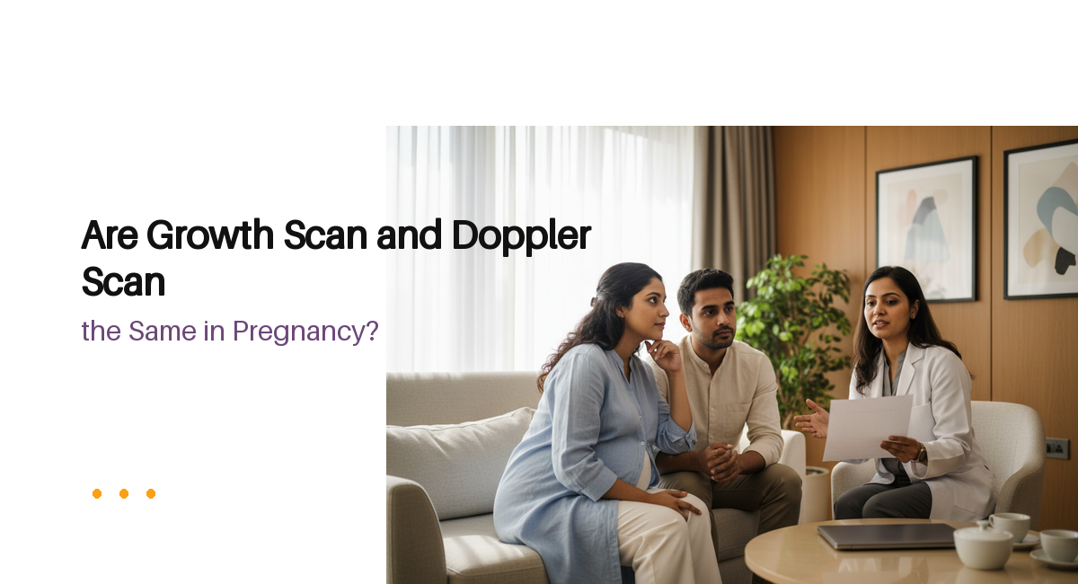Pregnant couple discussing growth scan and doppler scan with an obstetric clinician